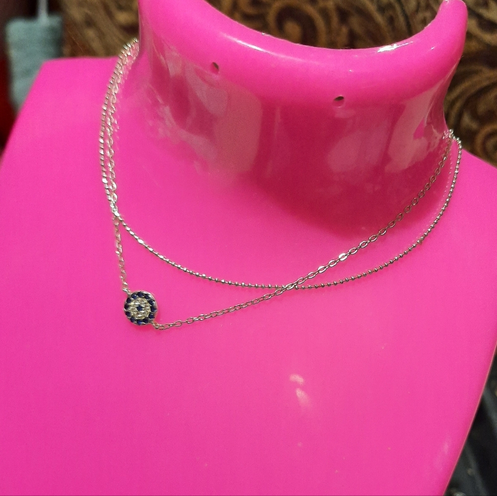 Circle Sapphire CZ Anklet 9"-10" Solid Sterling Silver 2 Row Ankle Bracelet
